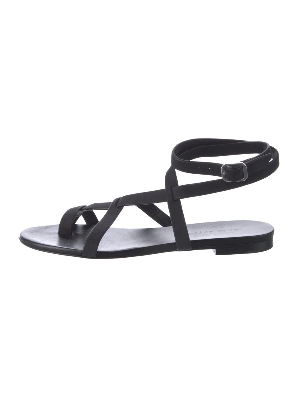 Jenni Kayne Black Leather Ankle-Strap Flat Sandals